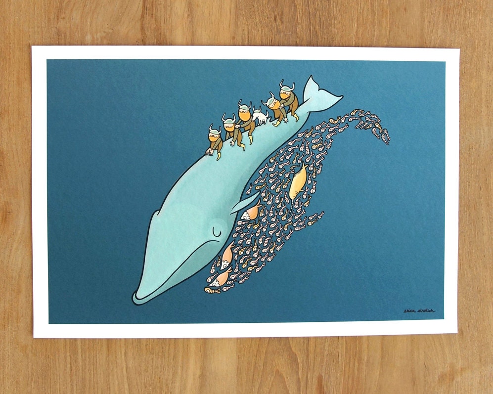 Shrimp Shadow, 11" by 17" Limited Edition Whale & Viking Print