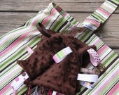 Nursing Cover Up and Tag Blanket Baby Shower Gift Set in pink and brown stripes