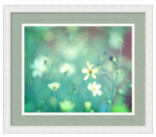Flower Photography, Impressionistic Floral Print, Aqua Mint Teal Wall Art, Soft White Flowers Photo, Unisex Nursery Decor, 8x10 Print
