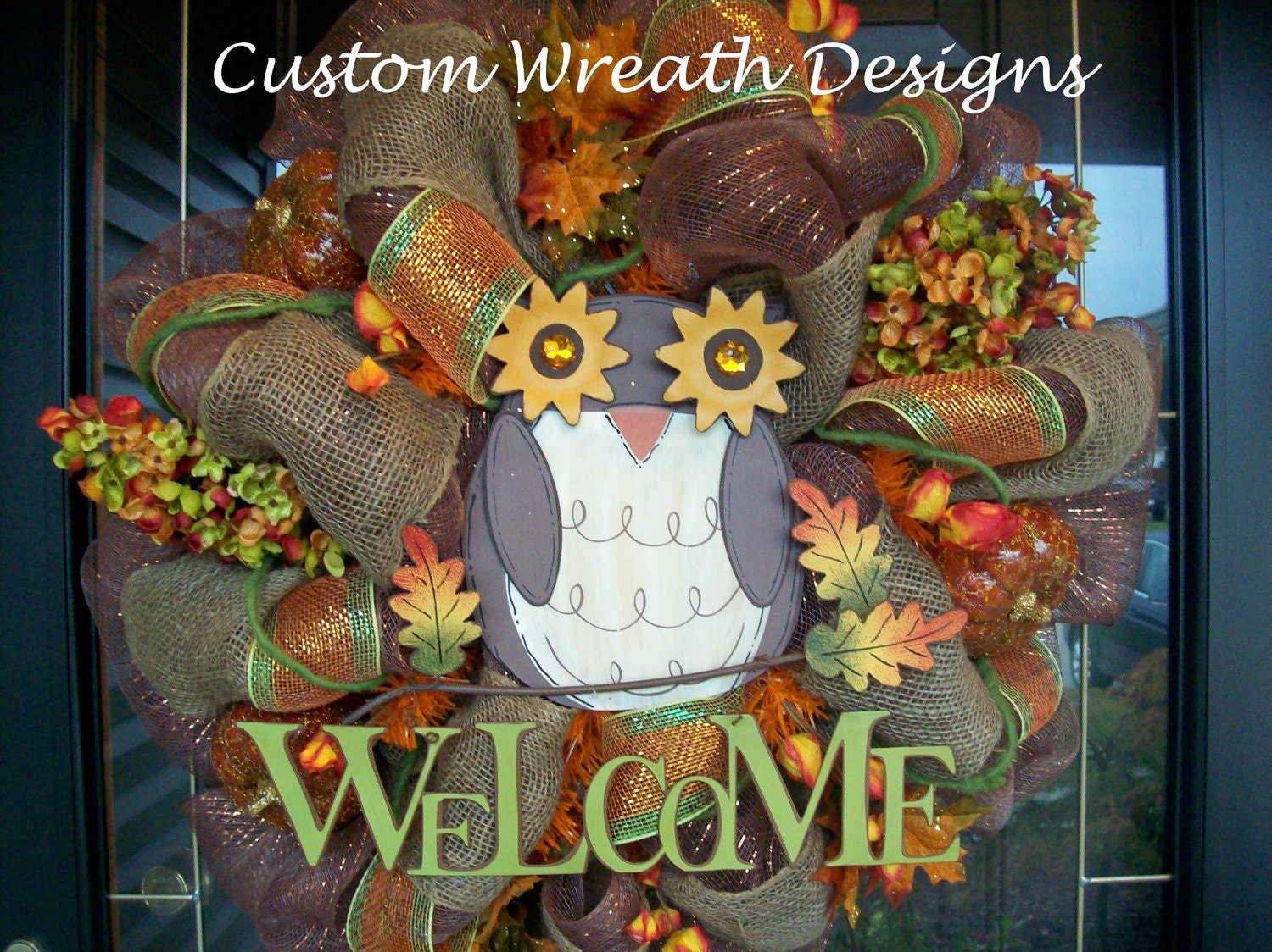 Fall Owl Mesh Welcome Wreath