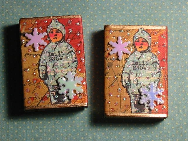 Altered Matchbox Gift Boxes - Let it Snow Baby Red & Gold