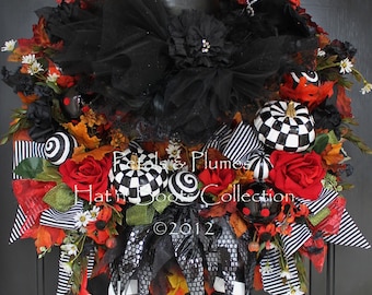 CUSTOM ORDER-Halloween Wreath-"ThE WiCkEd WiTcH with "Ruby Red Slippers"  Fall Wreath-(Please see details)Petals & Plumes Original Design