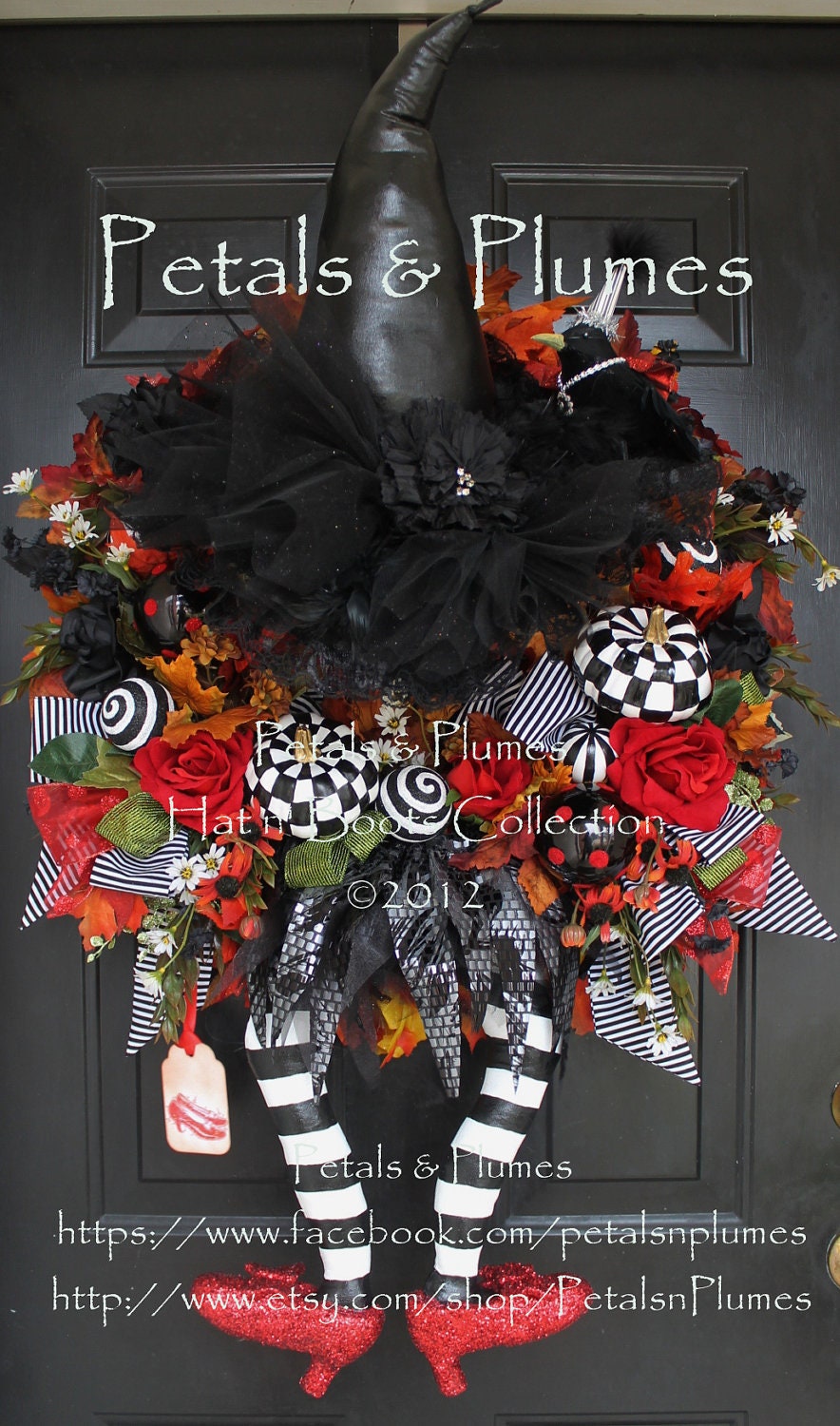 CUSTOM ORDER-Halloween Wreath-"ThE WiCkEd WiTcH with "Ruby Red Slippers" Fall Wreath-(Please see details)Petals & Plumes Original Design