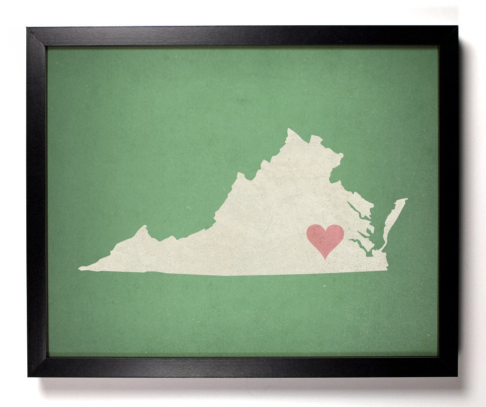 State Love Virginia (Pictured In Moss) Giclee, Art Print 8 x 10