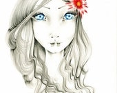 Pencil Drawing Fantasy Art Giclee Print of my Original Pencil Drawing Fantasy Girl Illustration
