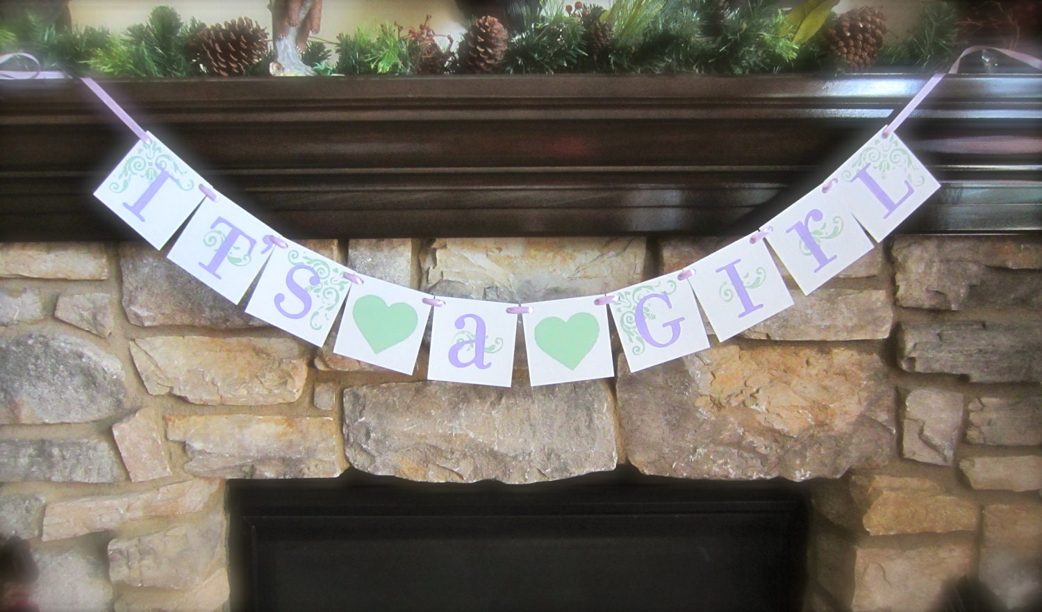 IT'S A GIRL baby shower decoration, banner, sign, lavender, mint