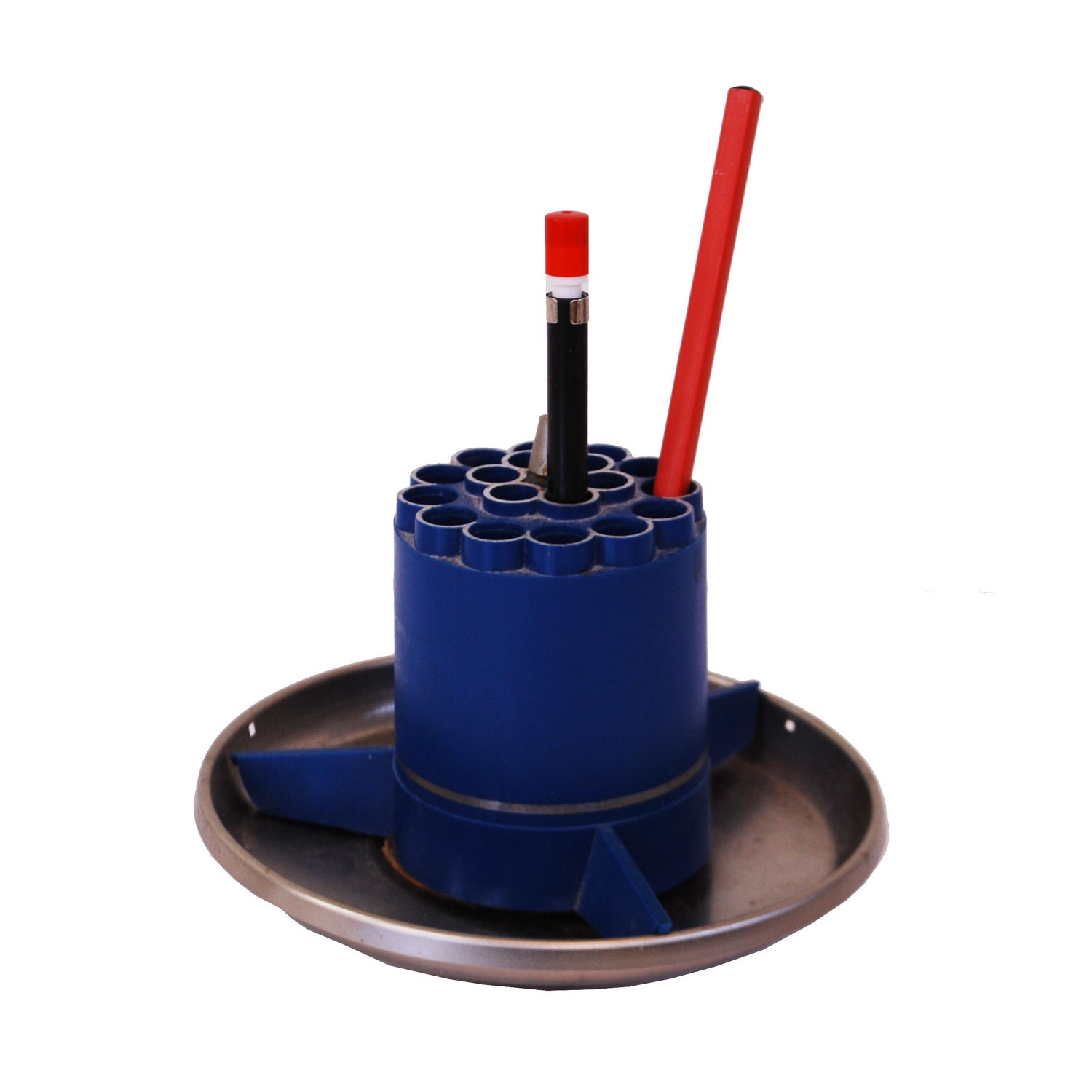 Retro Blue Desk Organizer / Pencil Holder / Spinning Caddy