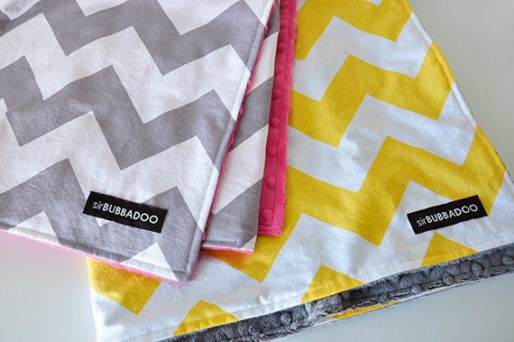 Design Your Own Chevron Baby Blanket, Large Chevrons By Riley Blake and White Bubble Dot Minky