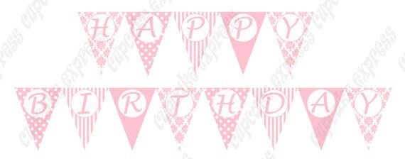 INSTANT DOWNLOAD diy Shabby Chic Printable Birthday Party BANNER pink white damask stripes polka dots Il_570xn