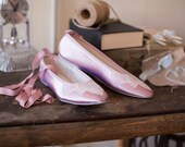 Vintage lace wedding shoes ballet flats embellished with vintage lace from a handkerchief and removable ribbons