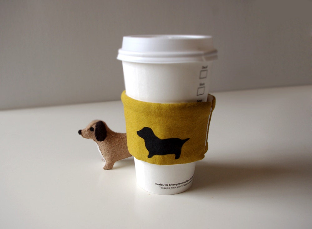 Linen Coffee Cup Sleeve - Dachshund