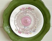 Garden art, suncatcher, ceramic and glass flower,  plant stake, yard ornament, sculpture, green pink