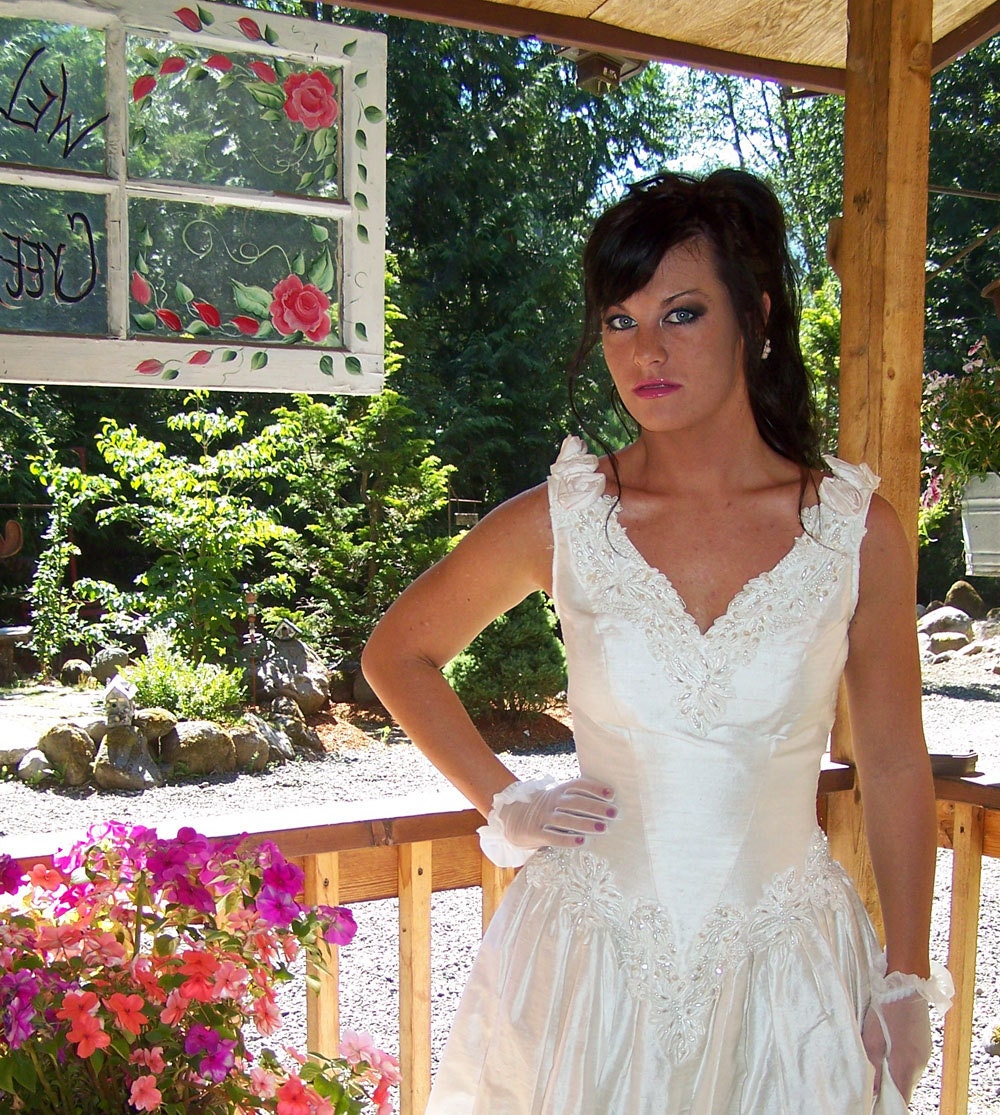 Tonights the Night-Stunning Vintage Ivory Blush and Champagne Silk Shantung Wedding Dress/ Gown