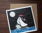 Greeting Card Ocean Sail Boat Bon Voyage - Cut Paper Dream - Life is But a Dream by Paper Taxi
