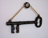 Vintage Industrial Brass Key Wall Hooks - Skeleton Keys