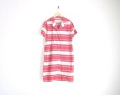 vintage 1960s dress / bullocks wilshire striped & polka dotted dress / red retro dress / button down