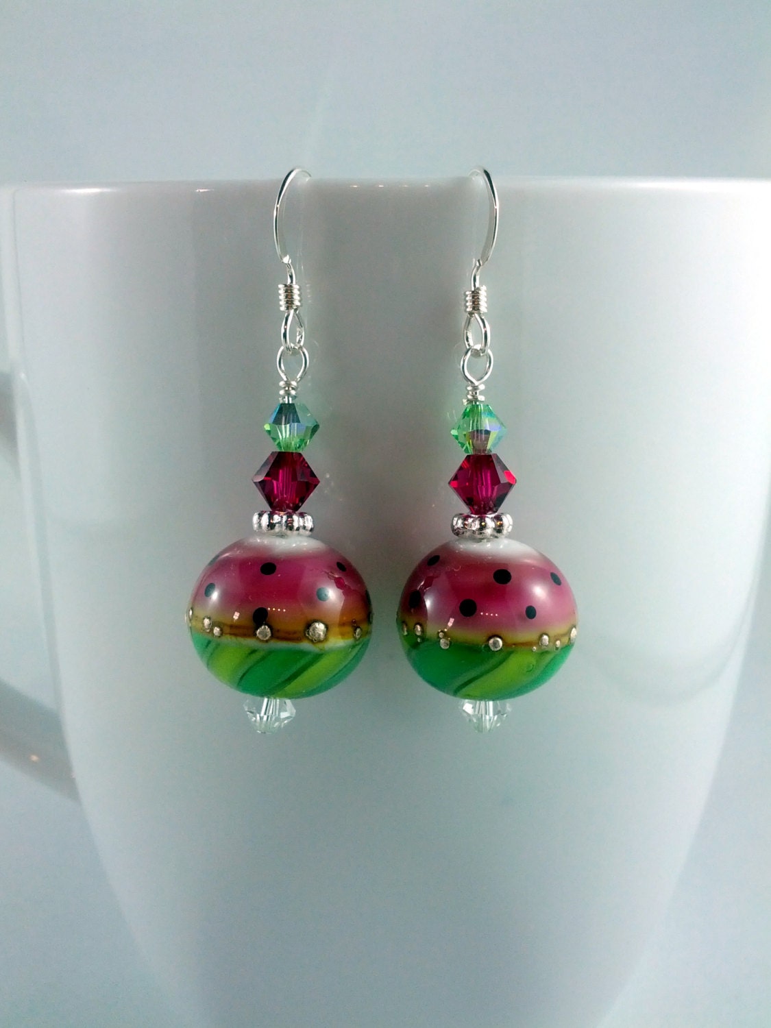 Watermelon Earrings by Michelle Lampwork glass Sterling Silver Sensitive Ears