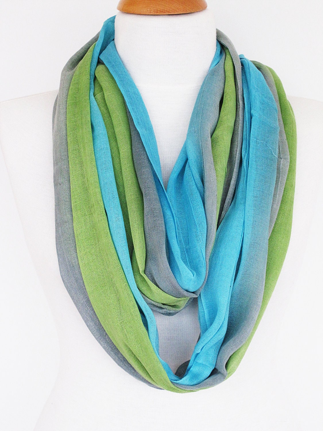 Multicolor Cotton Scarf, Long Scarf, Unisex Scarf, Gift, Green / Blue / Gray, Fashion