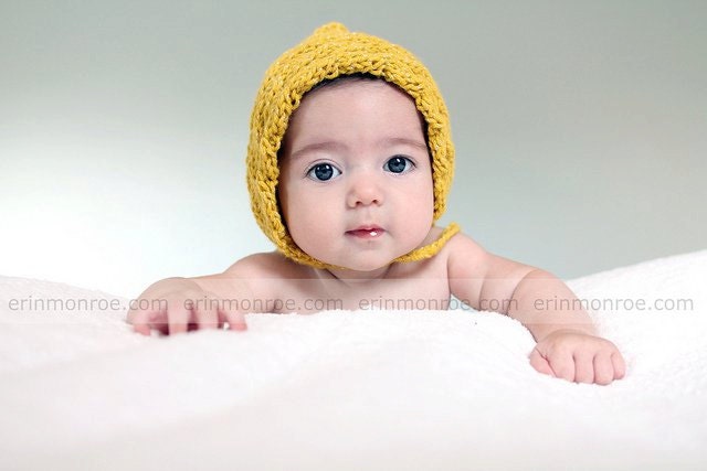 Practical Cable Mustard Bonnet Hat- Knit Baby Hat- Photo Prop Hat- Mustard Knit Hat-  Newborn Photography Prop- Great gift