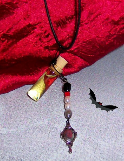 Tudor Vampire Perfume, Cherry and Pomegranate Fragrance, Potion, Poison Bottle Necklace, Gothic Victorian Jewelry