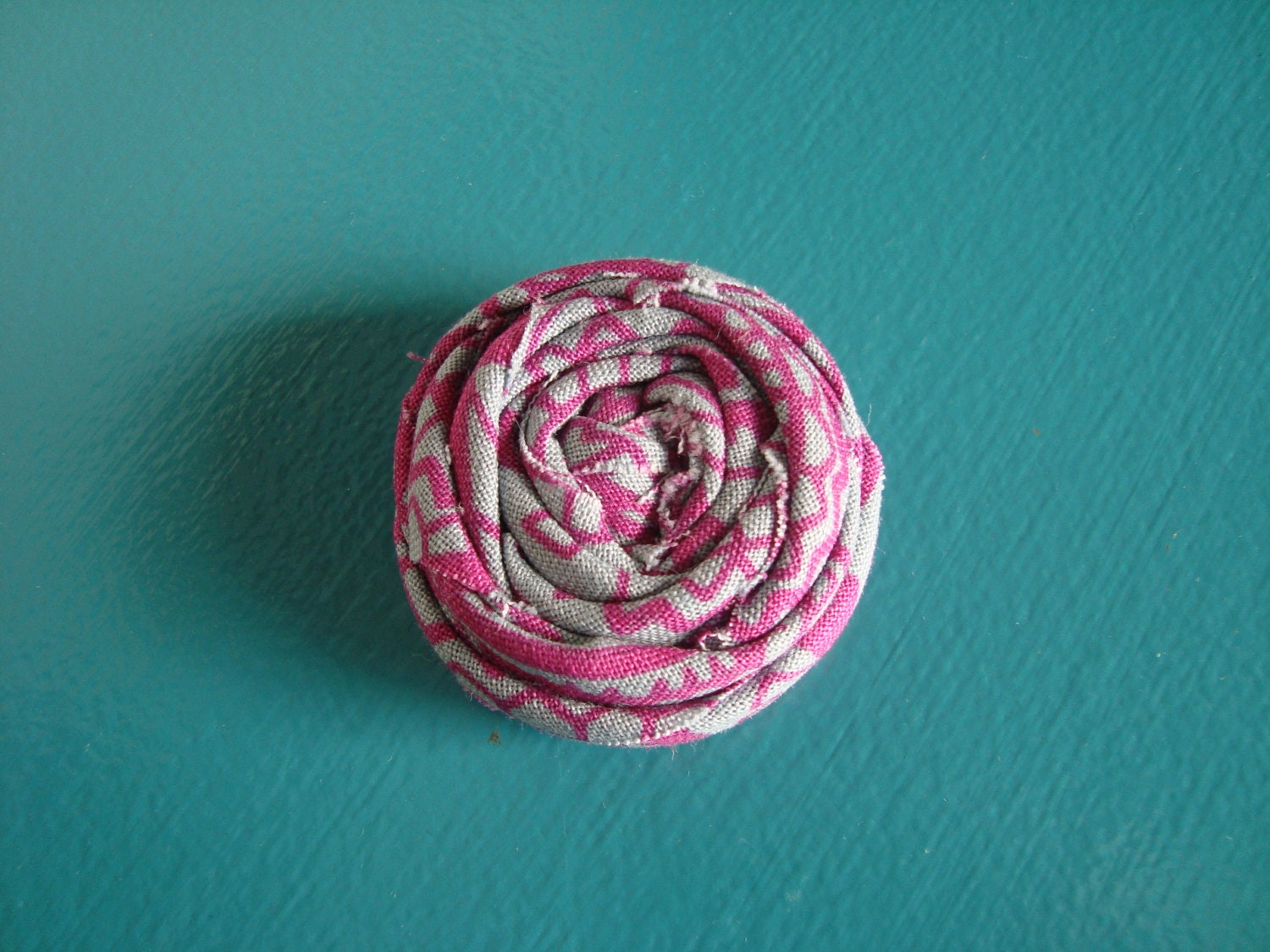 Rolled Fabric Flower Headband Single - Fuchsia and Gray - on Skinny Elastic - Newborn Infant Toddler Girl Adult