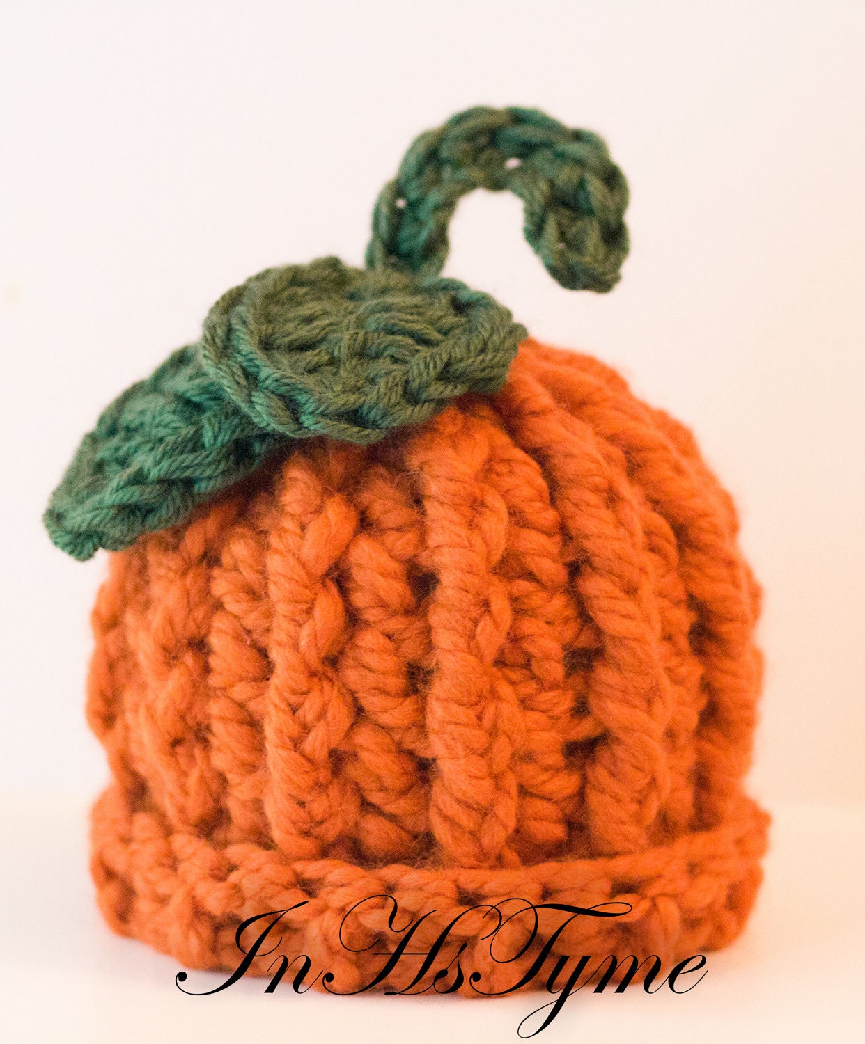 Crochet Baby Pumpkin Chunky Beanie Hat 0-3 and 3-6 Months Photography
