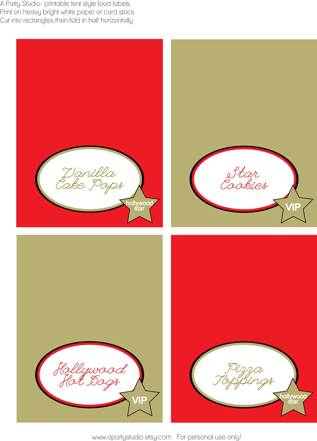 Hollywood Party- tent style food labels- print your own Il_570xn