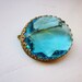 Art Deco Brooch HUGE Aqua Blue Faceted Glass Gold Brass Vintage 1930s Jewelry