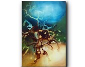 Blue Painting Abstract Painting Original Painting on Canvas Green & Brown Painting Unique Fluid Art 36x24 by Heather Day