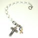 White Rosary Bracelet Keep My Son Safe Flag Ribbon Crucifix Catholic Vintage Swarovski Crystal Bead