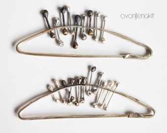 Handmade contemporary jewelry - silver sweater pin. Sterling silver pin - raw cool modern.