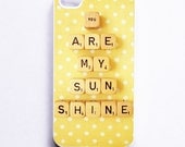 iPhone Case: You Are My Sunshine. Retro Scrabble Print. White Case. Sunny Yellow. Polka Dots. READY-TO-SHIP