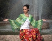 Knit Shrug, Lace Shawl, Cotton Shrug, GREEN SLEEVES, Cotton Cape, Summer Knitting, Capelet Boho Summer Sweater All Sizes by Solandia