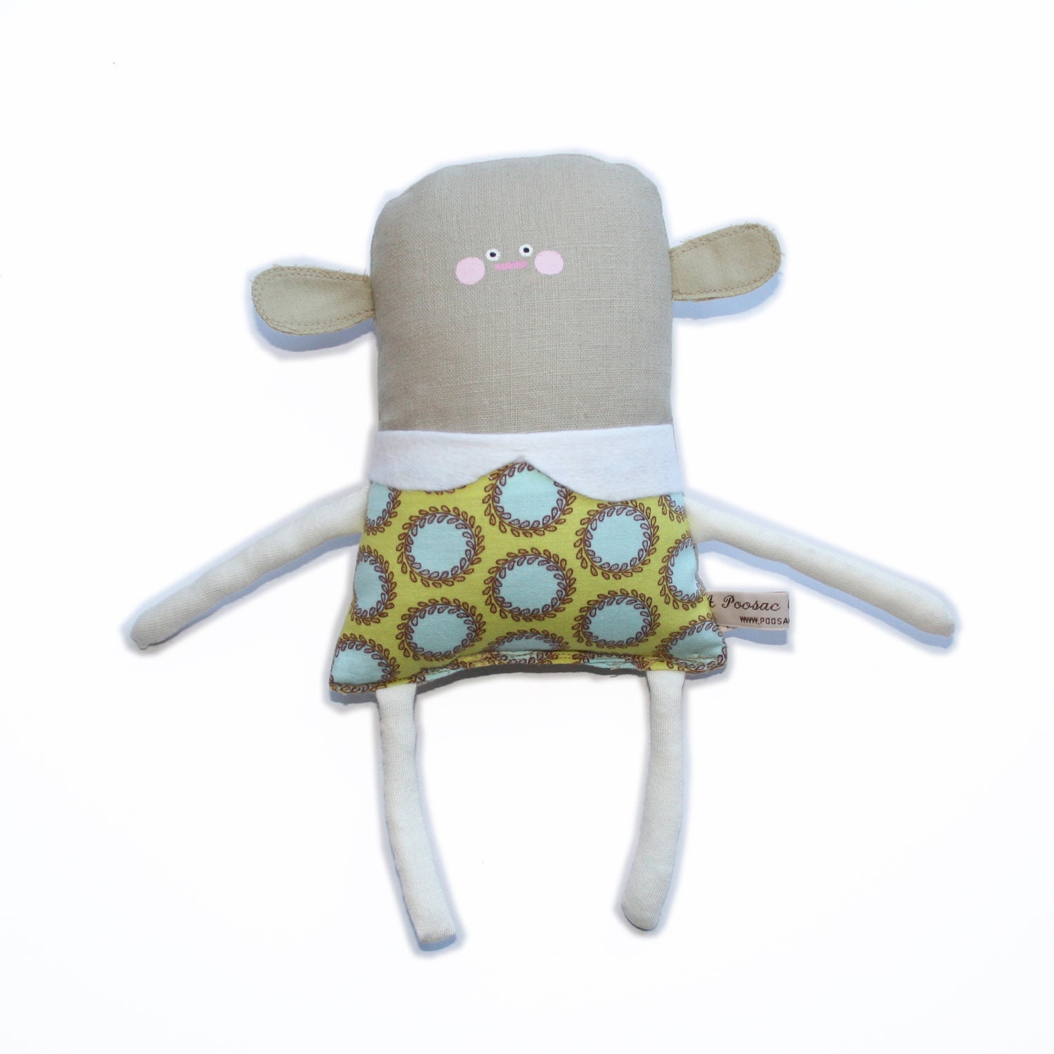 Handmade Doll, Fabric Doll, Rag Doll, Blue, Lime, Pastels, Hand Painted Doll, Soft Sculpture, Art Doll, Poosac, Brown