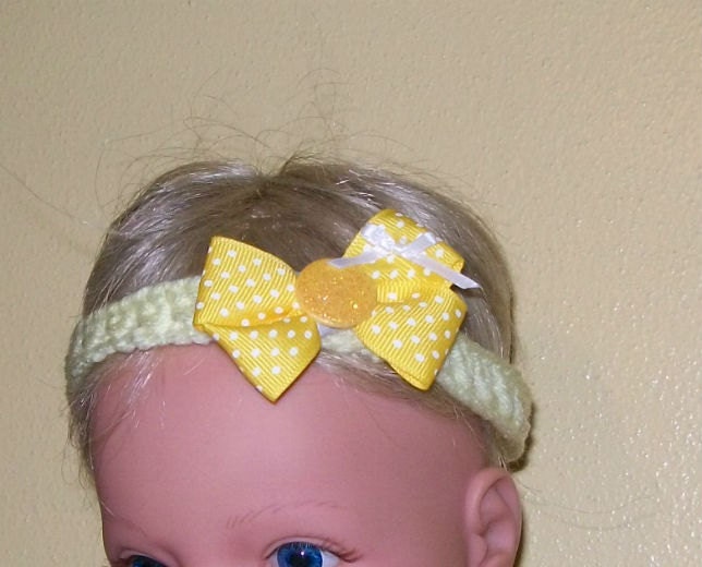 Yellow headband with handmade bow- 16 - 18 inches