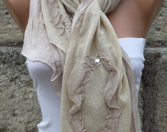 Beige Scarf - Shawl Scarf - Cowl Scarf - fatwoman