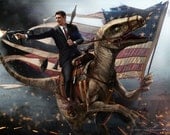 Ronald Reagan Riding a Velociraptor HQ 24x36 EPIC SIZE