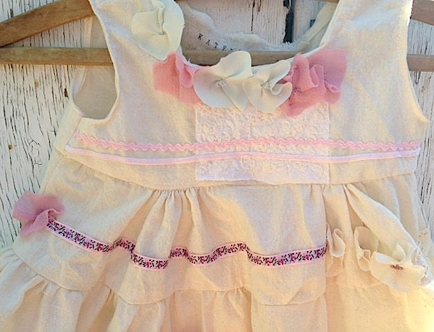 CUSTOM  Made to order baby rustic boho prairie rustic cowgirl ecru pinks pale green roses lace handmade dress