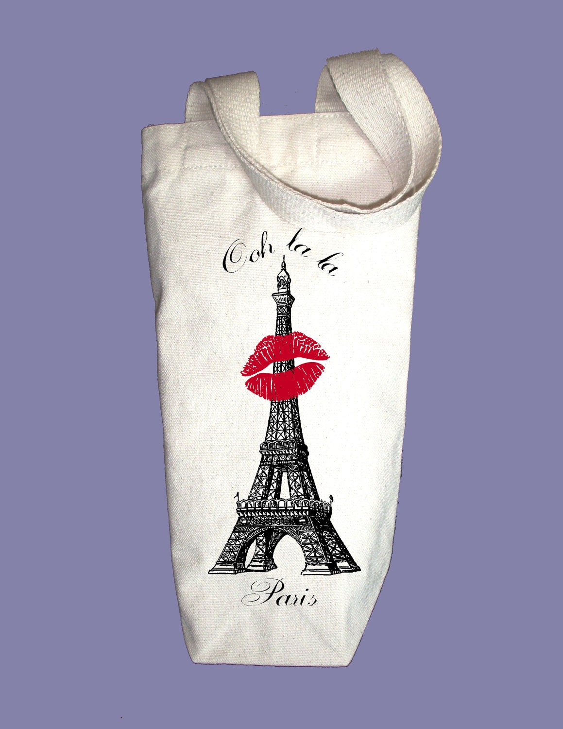 Paris Eiffel Tower Ooh La La Kiss Illustration Canvas Alcohol/Wine Gift Bag