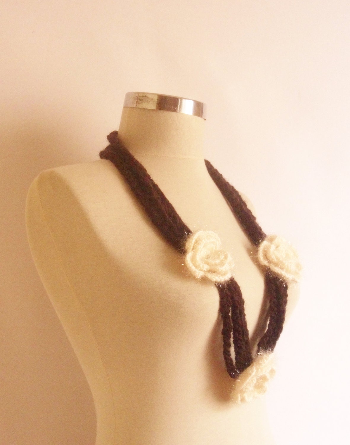 free ship  Crochet Necklace  Knit FREEFORM  (mohair) romantic,shawl,scarf,hadmade,beaded  gift holiday victorian accessories