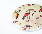 Birds Everywhere - Cute Cream Bird Pocket Mirror - Perfect for Bridesmaids Gifts, Party Favors, Gift Under 5