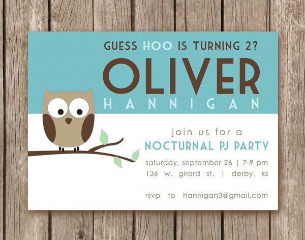 Nocturnal PJ Owl Birthday Invitation - perfect for a girl of a boy party and can be customized with any colors (DEPOSIT)