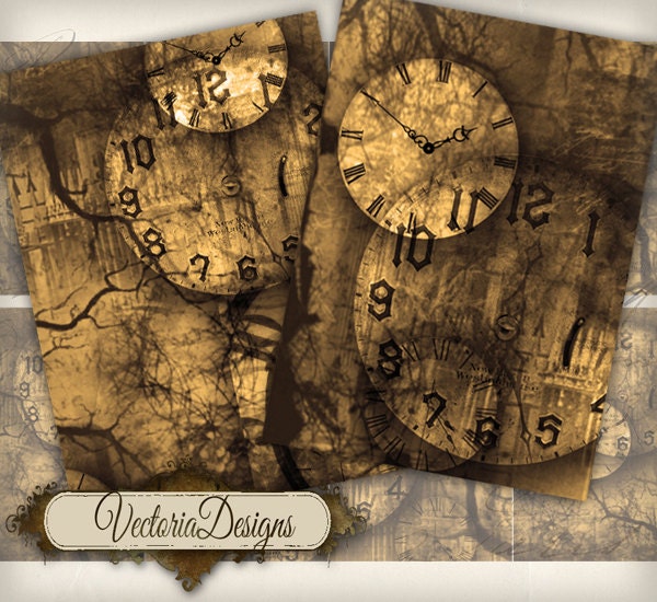 Time Doesn't Exist Gothic Clock ATC images digital background instant download printable collage sheet 181