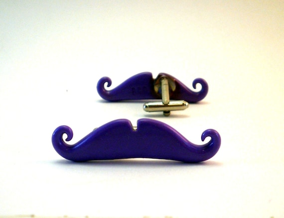 Purple Mustache Cufflinks Handlebar Style Handmade - wedding favors, groomsmens gifts, wedding gift, grooms, holiday favors