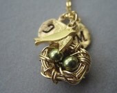Cute little Gold egg nest, 14kt gold filled, Personalized leaf, Bridesmaid Gift, Birthday gift, Gift for Mother, Gift for Grandmother