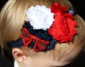 Texas Rangers / Houston Texans Shabby Chiffon Frayed Flower Bow Headband - Clip - Sequin Bow Embelishment