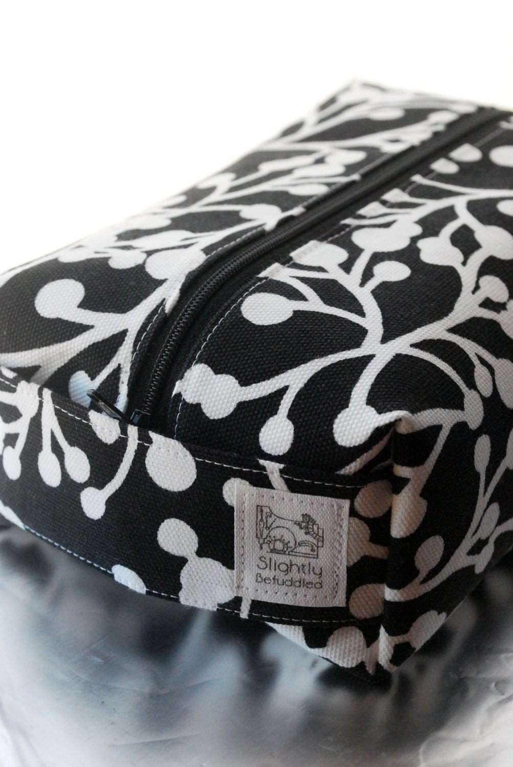 Small boxy cosmetic bag - black and white canvas