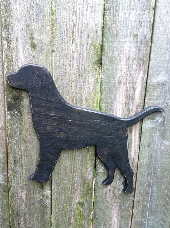 Large Wooden Black Dog wall decor. Labrador distressed preppy decor.