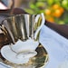 Vintage Queen Anne Tea Cup and Saucer, Glowing Black and Gilt, England