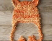 Soft 'n Furry Orange Tabby Kitty Cat Hat with Earflaps & Braids - 0-3 / 3-6 / 6-12 month sizes